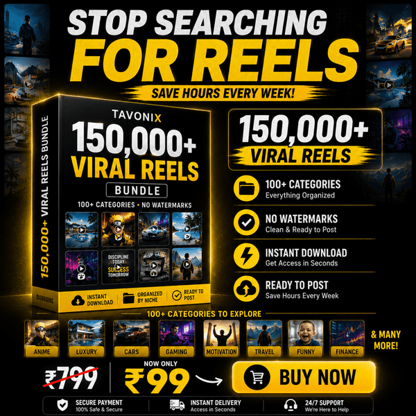 150k+Reels Bundle | Ready-to-Post • Instant Download • 50+ Categories • Lifetime Access - tavonix digital